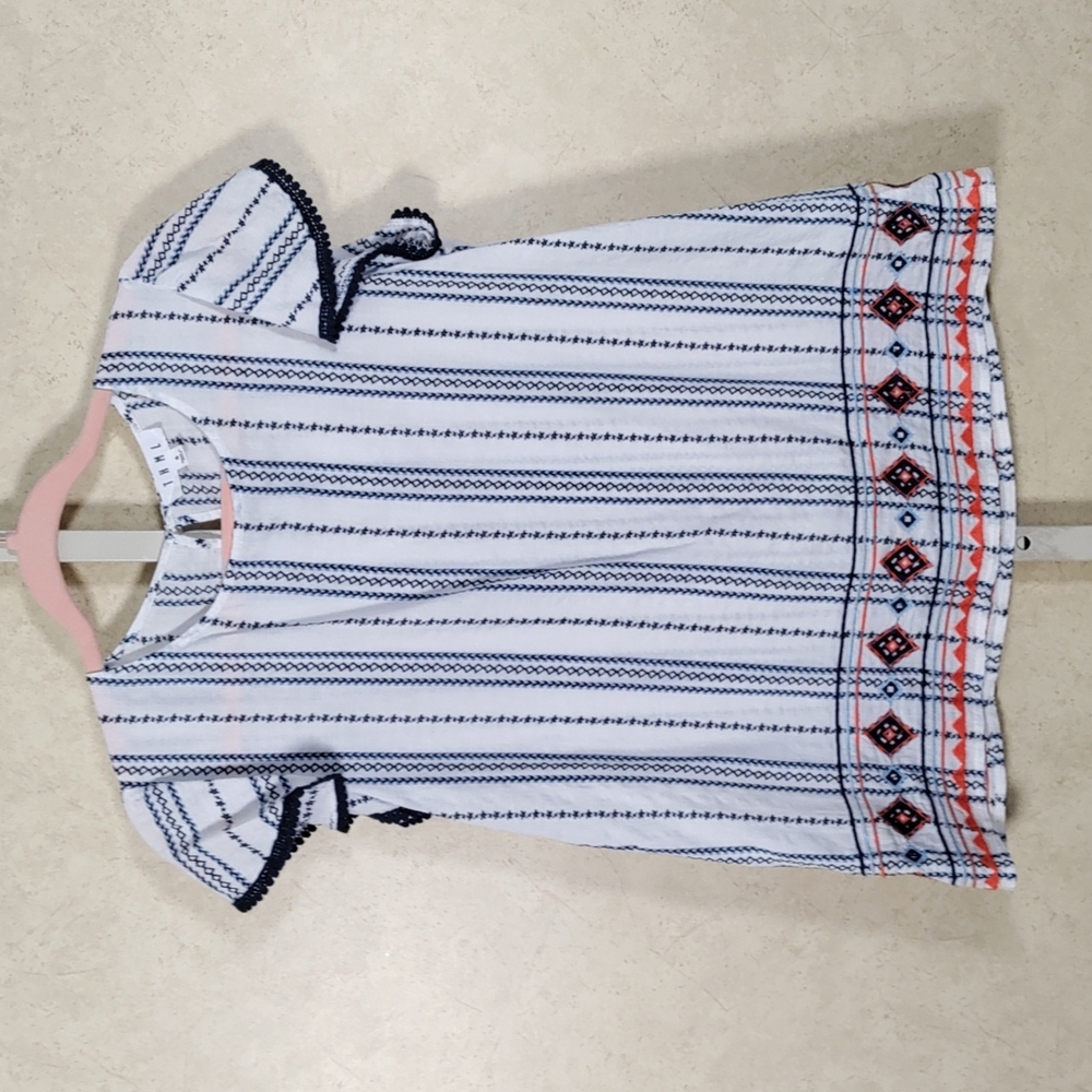 05167 THML blue & white cap sleeve embroidered blouse S